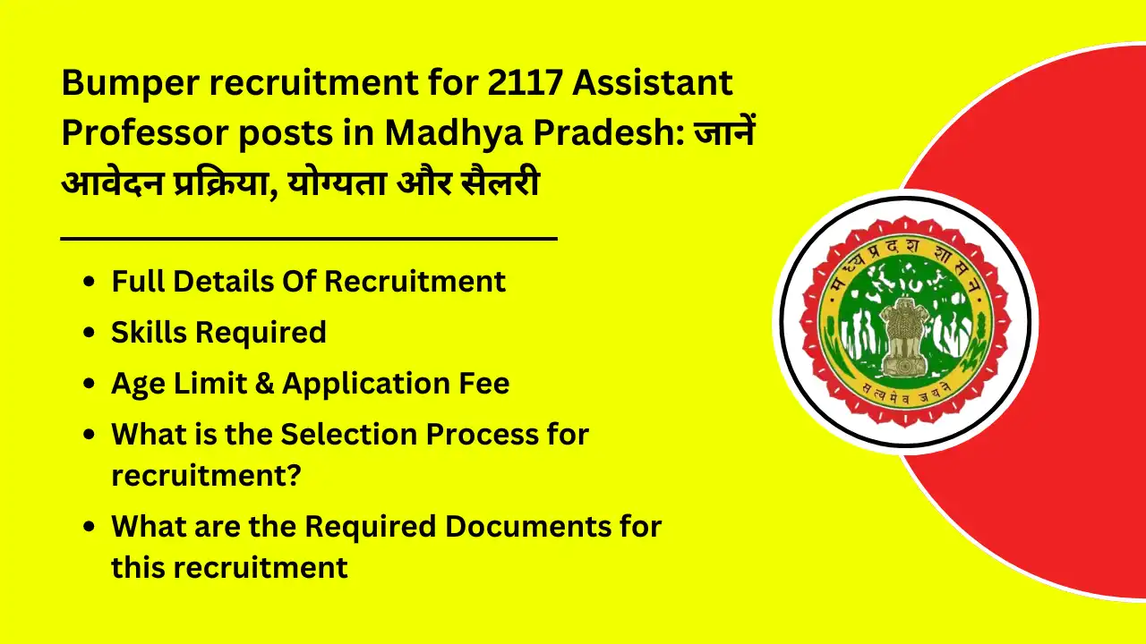 Bumper recruitment for 2117 Assistant Professor posts in Madhya Pradesh Know application process eligibility and salary