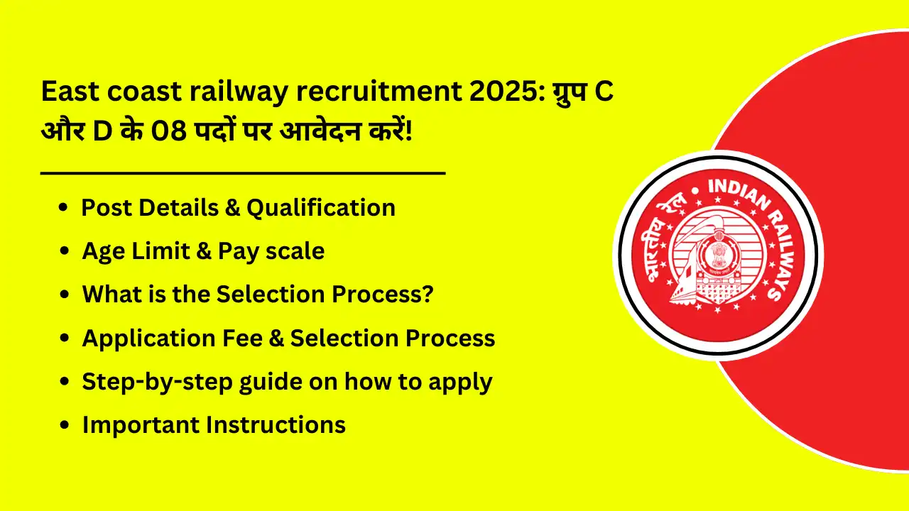 east coast railway recruitment 2025 Apply for 08 posts of group C and D